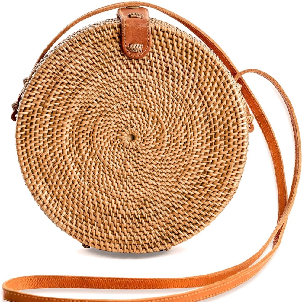 Round Woven Rattan Circle Bag NWOT